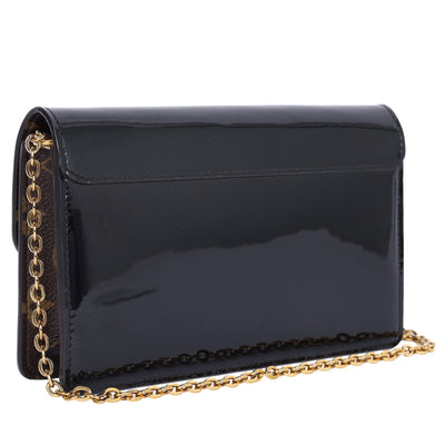 Patent Calfskin Leather Monogram Cherrywood Chain Wallet Black