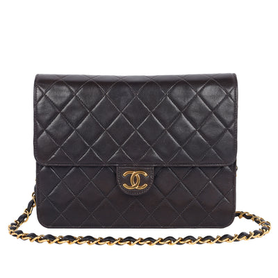 Matelasse Chain Shoulder Bag Lambskin Leather Medium Black