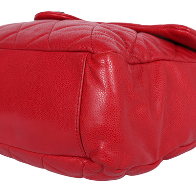 Quilted Caviar Leather XL Classic Flap Messenger Bag Red