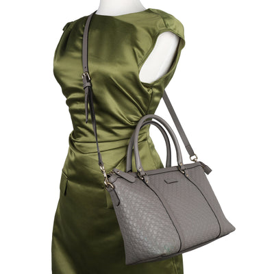 Microguccissima Grey Leather Top Handle Bag with Gold Hardware