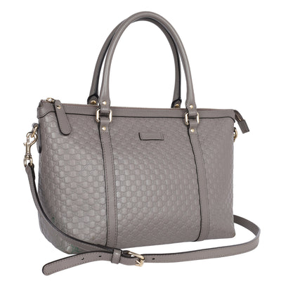 Microguccissima Grey Leather Top Handle Bag with Gold Hardware