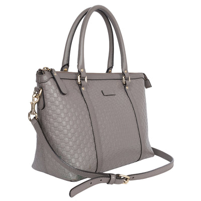 Microguccissima Grey Leather Top Handle Bag with Gold Hardware