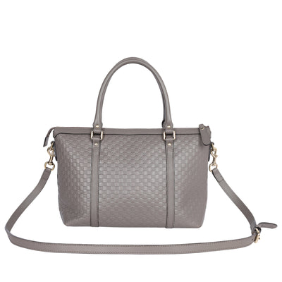 Microguccissima Grey Leather Top Handle Bag with Gold Hardware