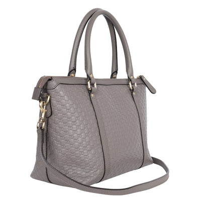 Microguccissima Grey Leather Top Handle Bag with Gold Hardware