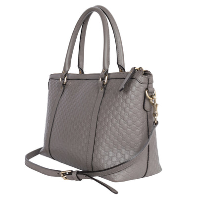 Microguccissima Grey Leather Top Handle Bag with Gold Hardware
