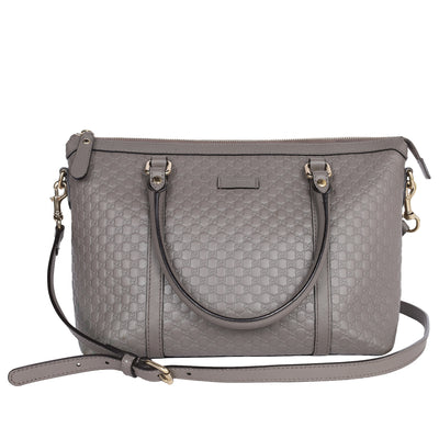 Microguccissima Grey Leather Top Handle Bag with Gold Hardware