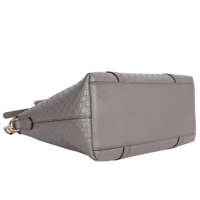 Microguccissima Grey Leather Top Handle Bag with Gold Hardware