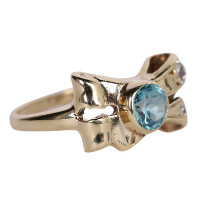 Antique LONDON Blue topaz and Diamond Bow Knot ring