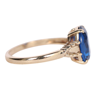 Yellow Gold Blue Spinel Solitaire Ring