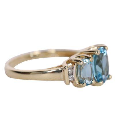 10K Yellow Gold Blue Topaz Three-Stone Past Present Future Ring