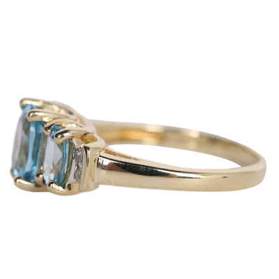 10K Yellow Gold Blue Topaz Three-Stone Past Present Future Ring