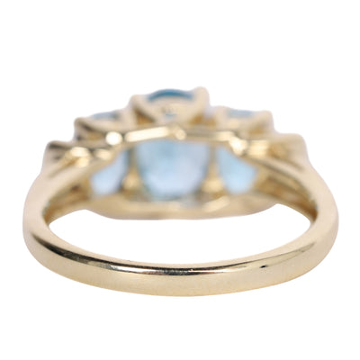 10K Yellow Gold Blue Topaz Three-Stone Past Present Future Ring