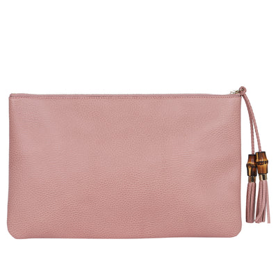 Pebbled Calfskin Leather Large Bamboo Clutch Cosmetic Case Pink