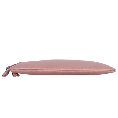 Pebbled Calfskin Leather Large Bamboo Clutch Cosmetic Case Pink