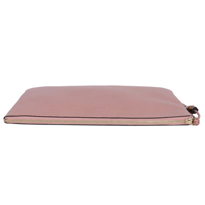 Pebbled Calfskin Leather Large Bamboo Clutch Cosmetic Case Pink