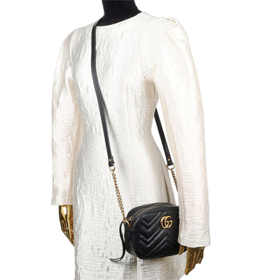 Calfskin Matelasse Mini GG Marmont Chain Shoulder Bag Black
