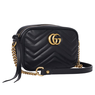 Calfskin Matelasse Mini GG Marmont Chain Shoulder Bag Black