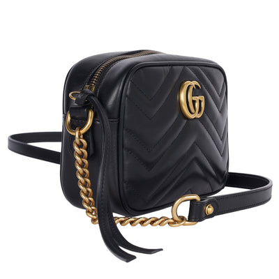 Calfskin Matelasse Mini GG Marmont Chain Shoulder Bag Black
