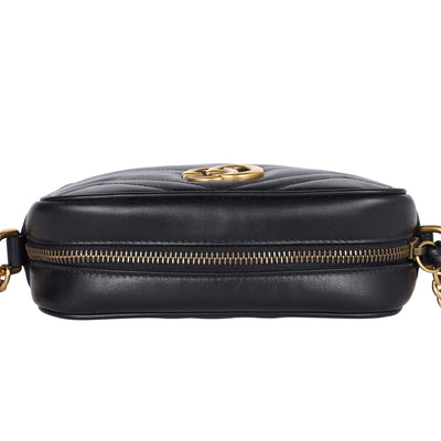 Calfskin Matelasse Mini GG Marmont Chain Shoulder Bag Black