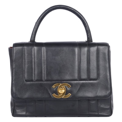 1994-1996 Jumbo Black Lambskin Flap Bag with Gold Hardware