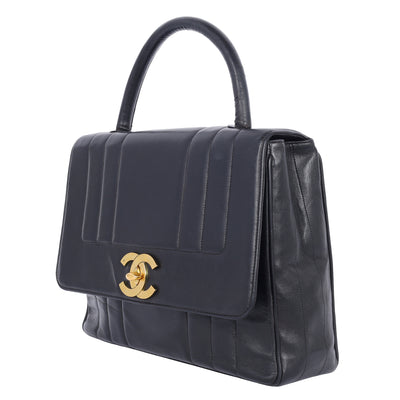 1994-1996 Jumbo Black Lambskin Flap Bag with Gold Hardware