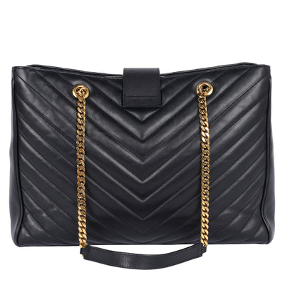 Lambskin Matelasse Chevron Monogram Shopping Bag Black