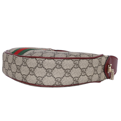 GG Supreme Monogram Textured Dollar Calfskin Small Ophidia Shoulder Bag Beige Bordeaux