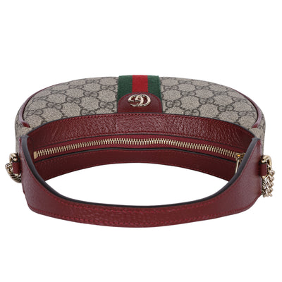 GG Supreme Monogram Textured Dollar Calfskin Small Ophidia Shoulder Bag Beige Bordeaux