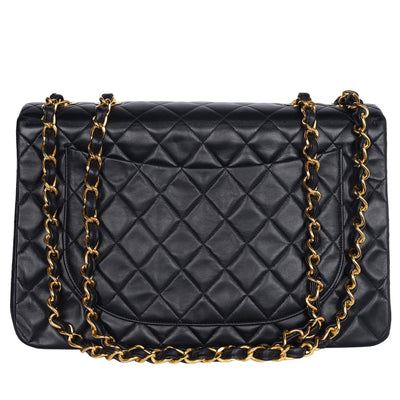 1991-1994 Jumbo Classic Flap Bag Black Lambskin Gold Hardware
