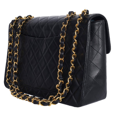 1991-1994 Jumbo Classic Flap Bag Black Lambskin Gold Hardware