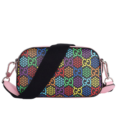 GG Supreme Monogram Psychedelic Shoulder Bag Black Multicolor Sugar Pink