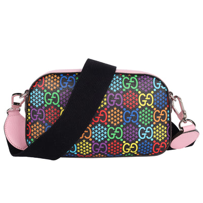 GG Supreme Monogram Psychedelic Shoulder Bag Black Multicolor Sugar Pink