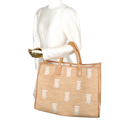 Raffia Calfskin Leather Freya Tote