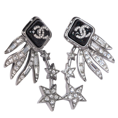 Logo Silver Rhinestone Star Pierced Earrings