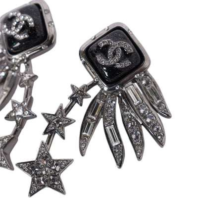 Logo Silver Rhinestone Star Pierced Earrings