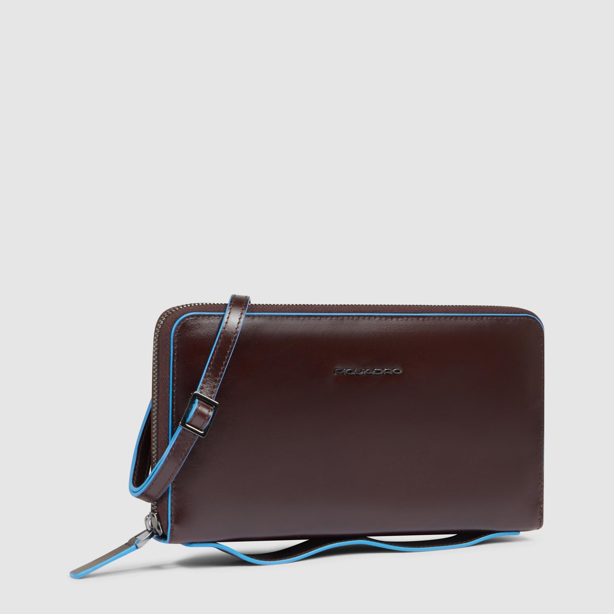 Leather clutch with removable shoulder strap
