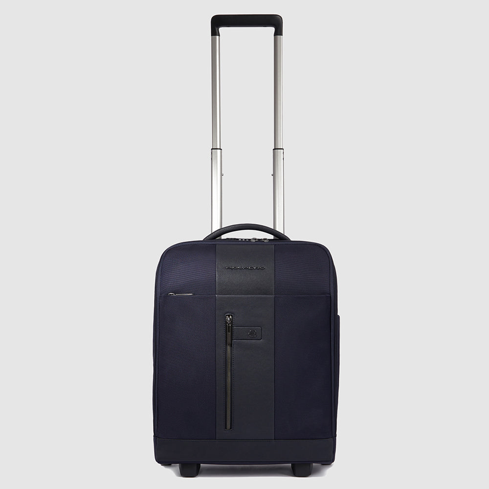 Eco-friendly underseater carry-on trolley by Piquadro, crafted from recycled fabric with water-resistant finish, equipped with TSA lock and removable washable lining