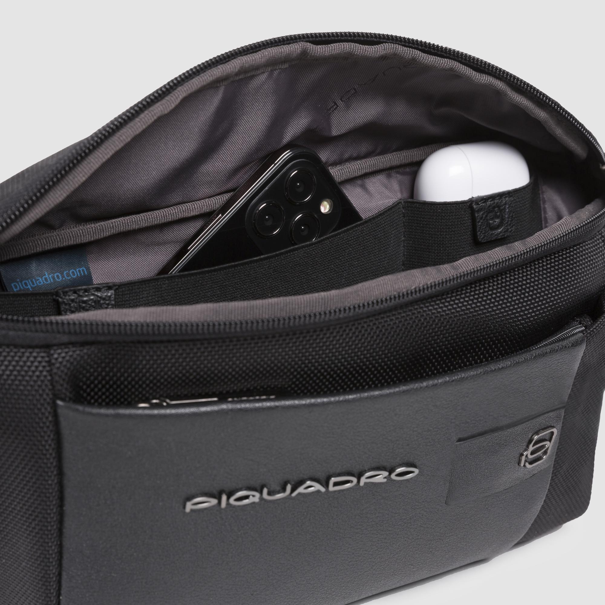 Bum bag in recycled textile and leather