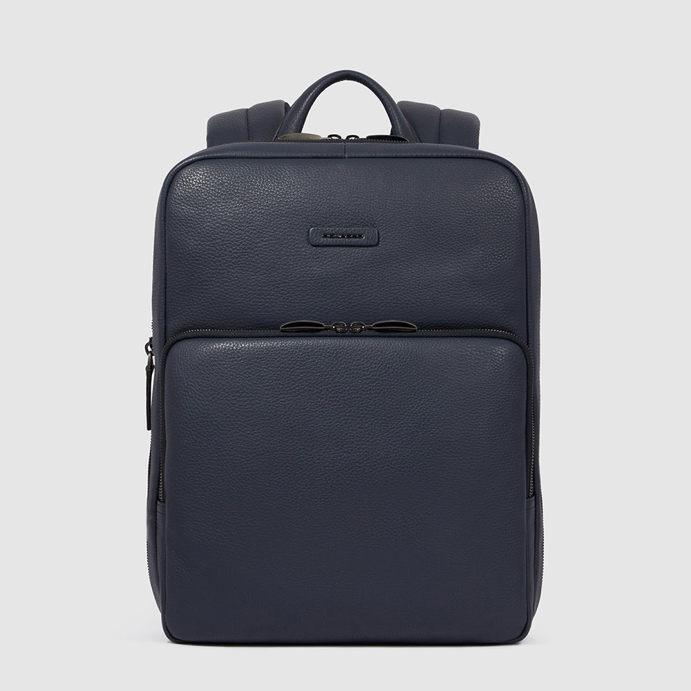 Special slim leather backpack for 14-inch laptop with anti-theft cable and padded top handle.