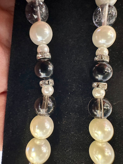 Pearl Rhinestone Dangle Pierced Earrings