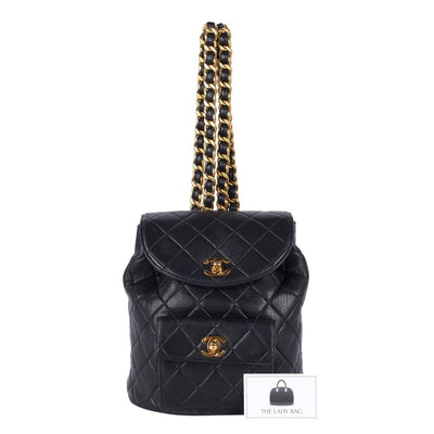 1996-1997 Black Duma Quilted Lambskin Leather Backpack Bag