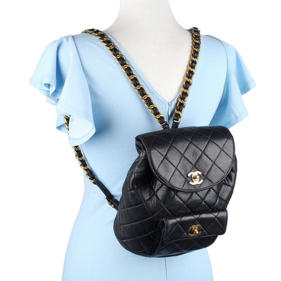 1996-1997 Black Duma Quilted Lambskin Leather Backpack Bag