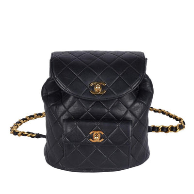 1996-1997 Black Duma Quilted Lambskin Leather Backpack Bag