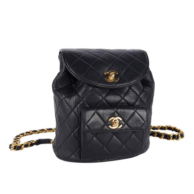 1996-1997 Black Duma Quilted Lambskin Leather Backpack Bag
