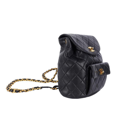 1996-1997 Black Duma Quilted Lambskin Leather Backpack Bag