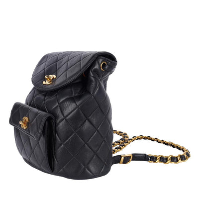 1996-1997 Black Duma Quilted Lambskin Leather Backpack Bag