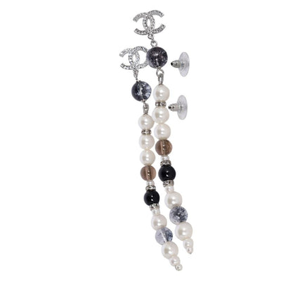 Pearl Rhinestone Dangle Pierced Earrings
