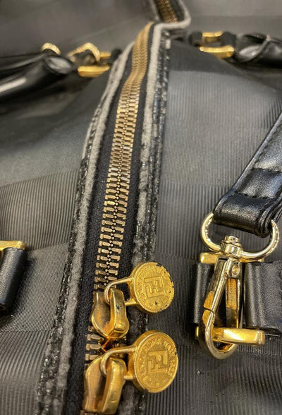Striped Weekend Travel Duffle Bag Black