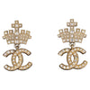 Gold-Plated Faux Pearl & Strass CC Crown Drop Earrings, 2021
